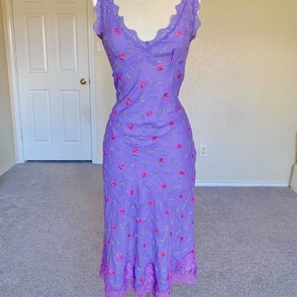 Vintage Betsey Johnson Purple Floral Lace Dress - Picture 3 of 6